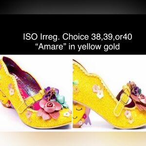 ISO~Irregular Choice “Amare” in Yellow Glitter Gold with heart heel, size 39+